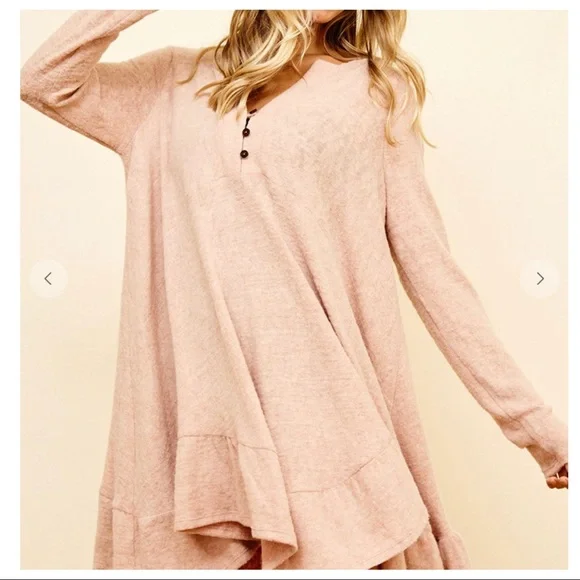 So Soft Cozy And Comfy Ruffle Hem Solid Tunic Dress - Picture 3 of 5